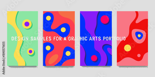 Abstract graphic design portfolio samples with vibrant colors and fluid shapes