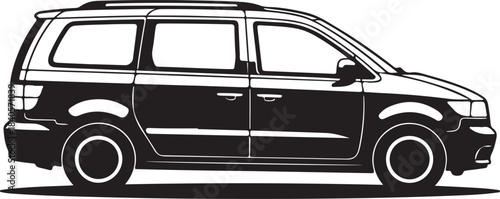 Black and White Silhouette of a Modern Minivan people carrier vehicle