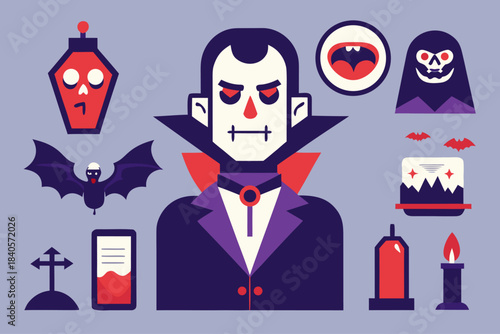 Set of fifteen detailed Halloween vampire and monster icons
