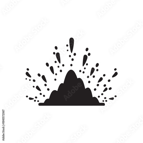 Volcanic Eruption Silhouette with Splashes in Dynamic Motion on White Background for Graphic Design