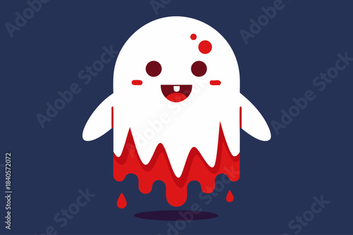 Cute Halloween ghost mascot smiling with dripping blood