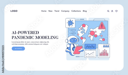 AI Robot Analyzing Pandemic Data Vector Illustration