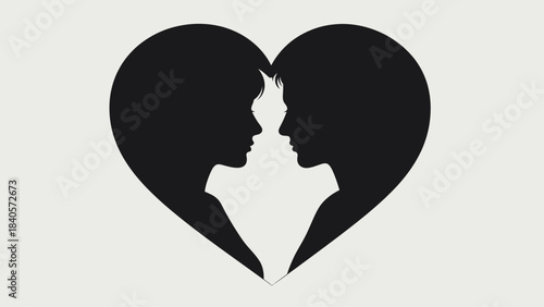 Two black silhouettes of faces forming a heart shape, symbolizing love and connection and intimate relationships.