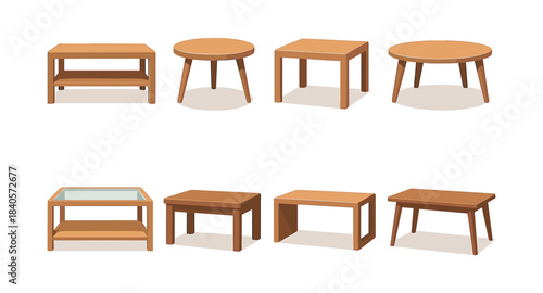 Wooden table collection, flat vector illustration, furniture, home decor, interior