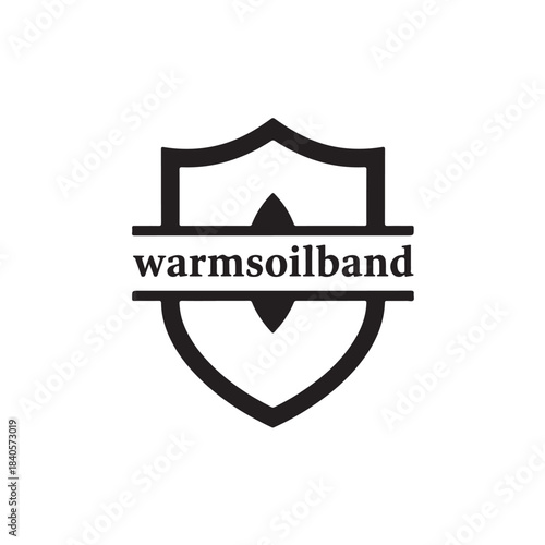 Shield logo with warmsoilband text for branding and identity