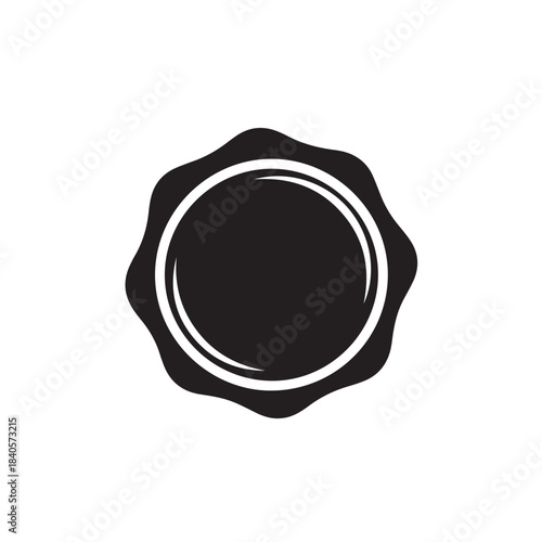 Black wax seal stamp icon for official document and authentication, vector symbol