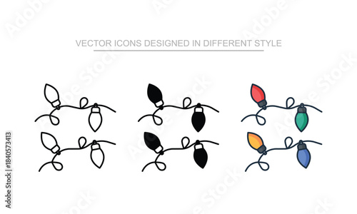 Decorative Lights icon set in different style with white background illustration