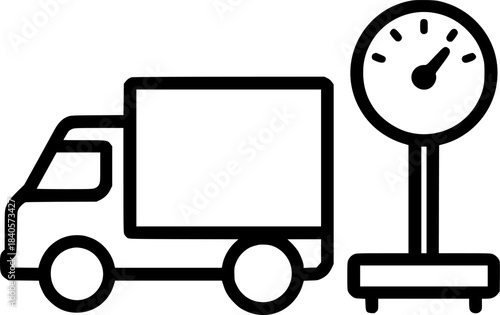 delivery truck concept weight scale icon sign, symbol, vector, art