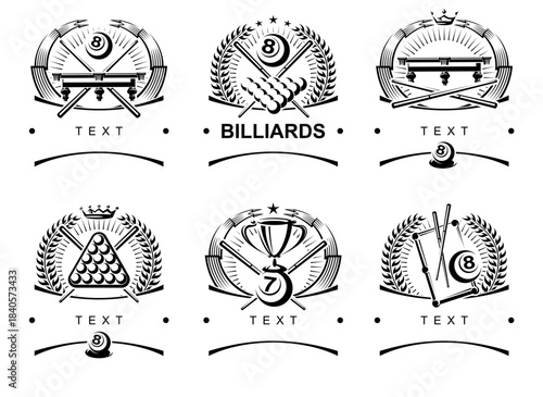 Billiards and snooker labels and icon set. Collection icons billiard. Vector