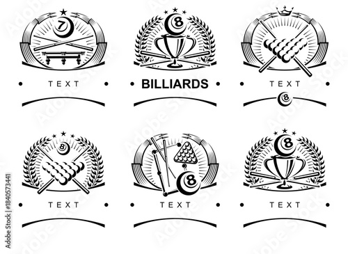 Billiards and snooker labels and icon set. Collection icons billiard. Vector