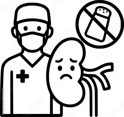 doctor surgeon sick kidney prohibited salt sign, symbol, vector, art