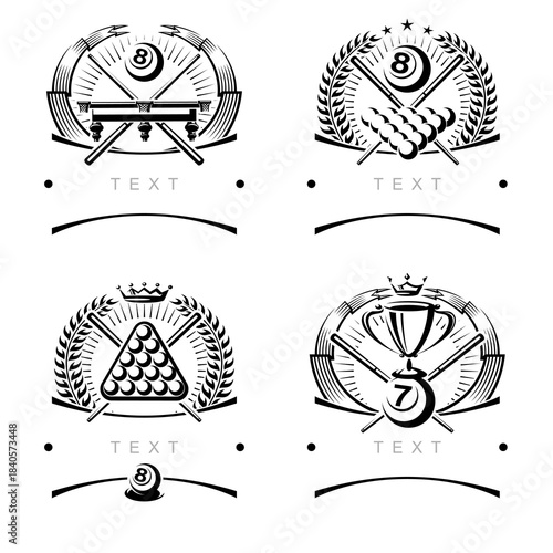 Billiards and snooker labels and icon set. Collection icons billiard. Vector