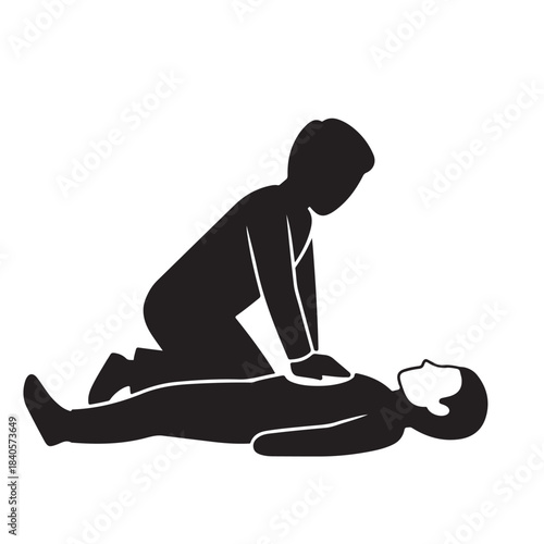 CPR rescue person performing chest compressions on a patient, first aid and medical vector icon