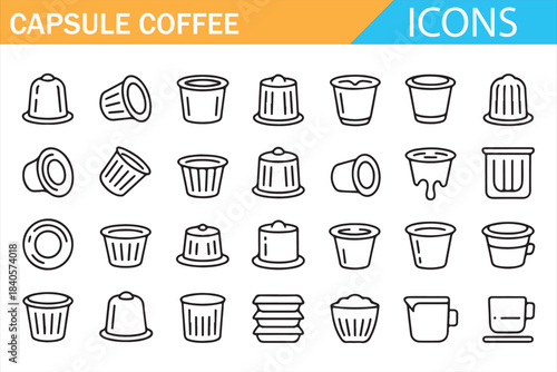 Simple coffee capsule and espresso vector icons isolated on white background