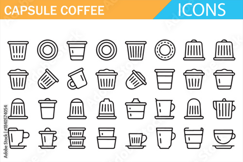 Professional capsule coffee icon collection for menu and packaging templates