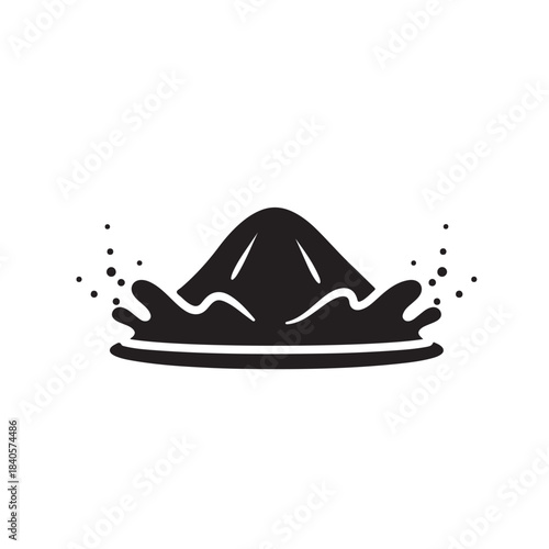 Splashing volcano eruption icon, black silhouette vector symbol