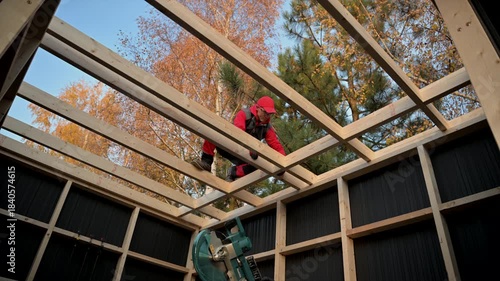 Building a Frame for a Shed in Autumn Season