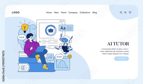 AI Tutor Vector Illustration with Engaged Learning Scene