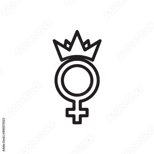 Venus symbol with crown icon for feminist movement and royalty, minimalist line art