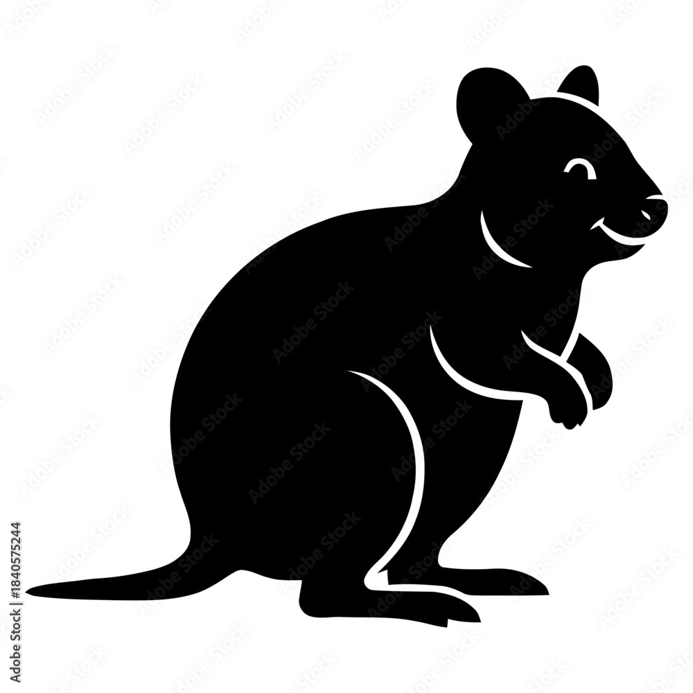Obraz premium Quokka Silhouette Icon – Cheerful Minimal Black Vector on Transparent Background