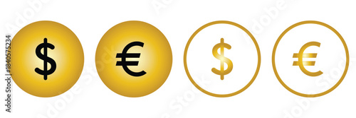 Collection of most popular currency symbol. Currency signs: dollar, yen, ruble, rupee, yuan, pound, franc and euro. Simple design of the most popular currency. Banknotes. Money and currency exchange. 