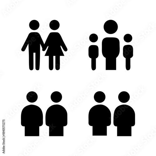 Collection of simple black human figure icons representing different group sizes and relationships