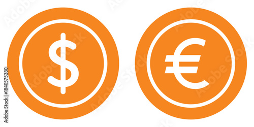 Set of euro and dollar currency icon symbol. Popular international currency sign. Dollar & Euro money coins icon signs. Money icon set. Dollar and Euro symbol. Minimalist Financial Symbols. 