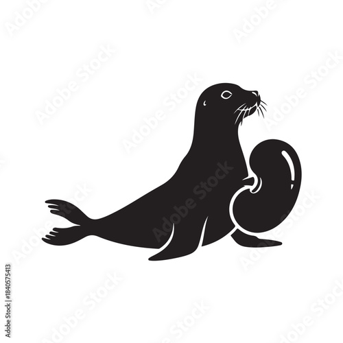 Seal and sea lion icon for wildlife and marine life symbols, black silhouette
