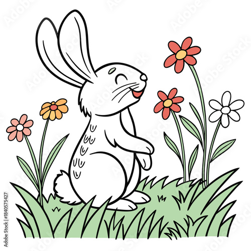 Cute Bunny in the Garden coloring page for kids