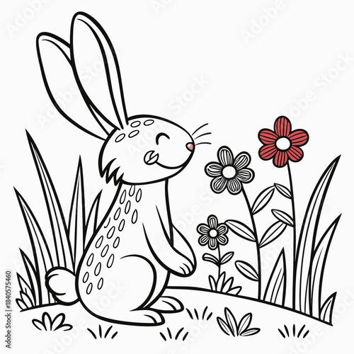 Cute Bunny in the Garden coloring page for kids