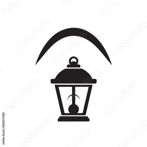 Lantern with crescent moon symbol for halloween and mystic concepts, flat vector icon