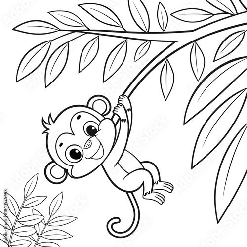 Playful Monkey on a Tree coloring page for kids