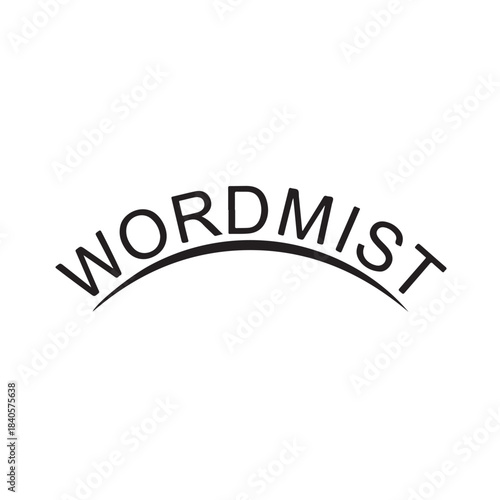 Wordmist logo, text icon with curved line, minimalist vector design