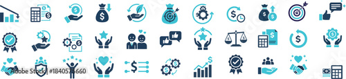 Business Finance & Customer Satisfaction Icons – ROI, Growth, Trust, Productivity Symbols Collection