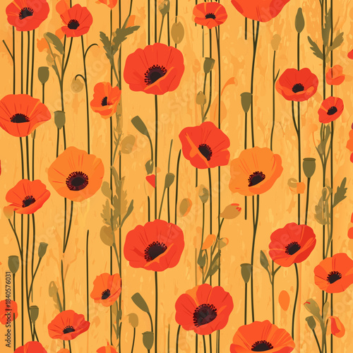 Wallpaper Mural Vibrant Poppy Field A Seamless Pattern of Red and Orange Blooms. Torontodigital.ca