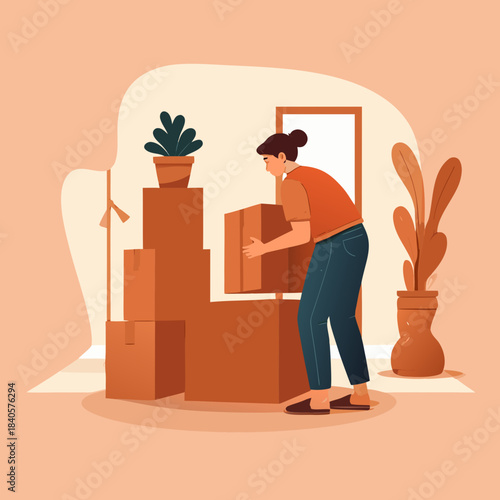 Woman Moving Boxes A Fresh Start in a New Home.