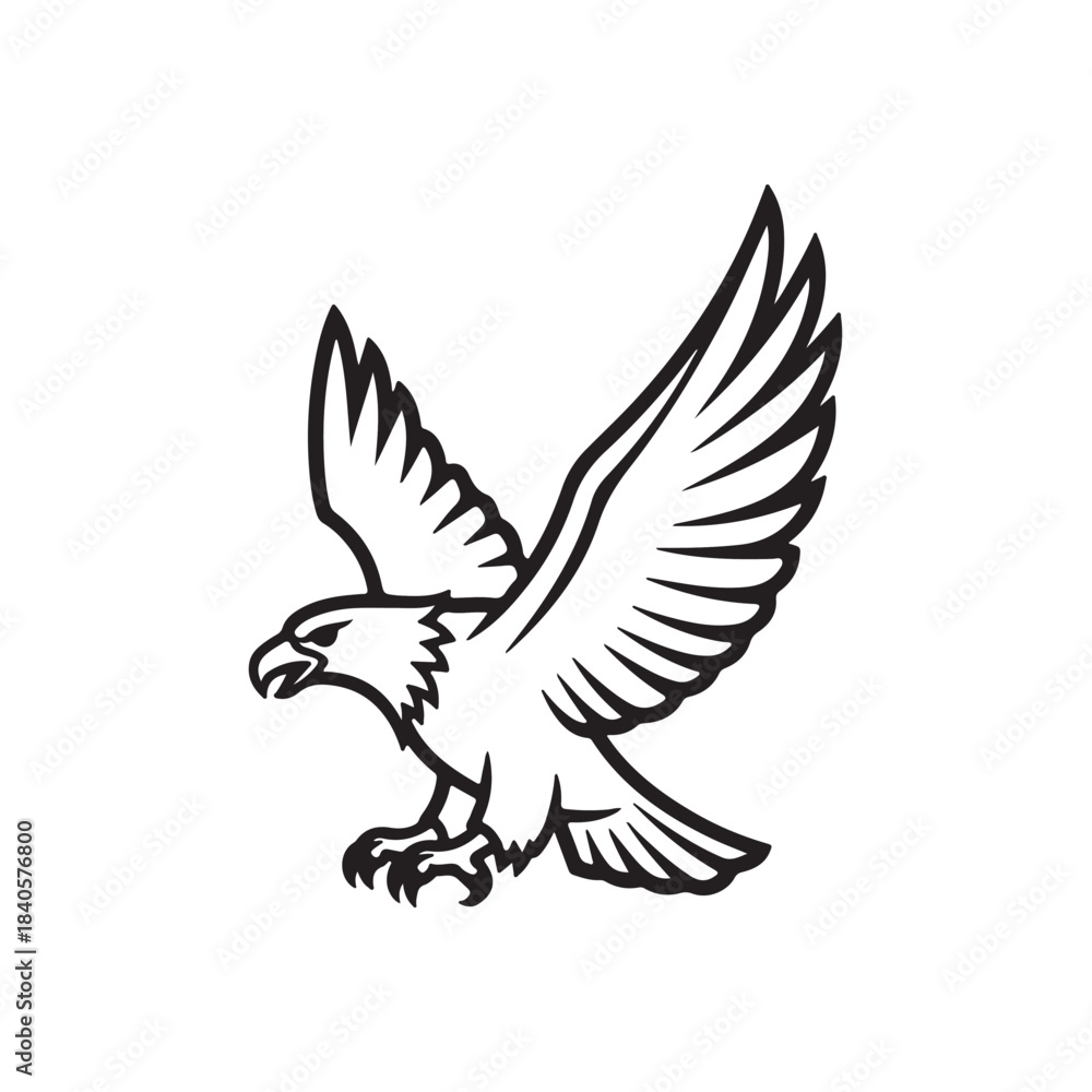 Obraz premium black and white line art eagle vector on white background 
