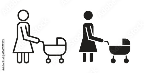 Woman with Baby Stroller icon for web and app. vector illustration eps