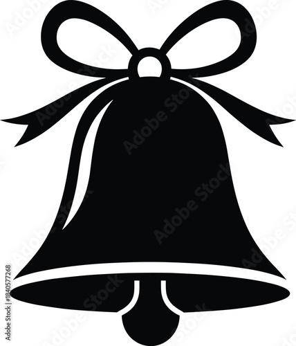 Christmas Holiday Jingle Bell Silhouette Vector Icon with Bow