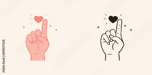 hand, finger, pointing, heart, love, romance, Valentine's Day, minimalist, line art, sketch, illustration, drawing, pink heart, black heart, aesthetic, simple, elegant, black and white, monochrome, gr