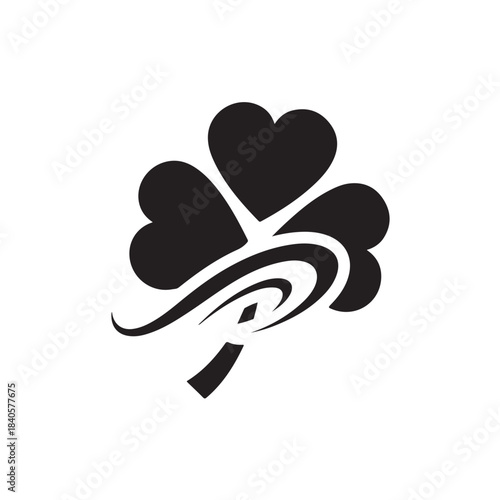 Lucky four leaf clover with hearts and swirl, symbol for love and good fortune