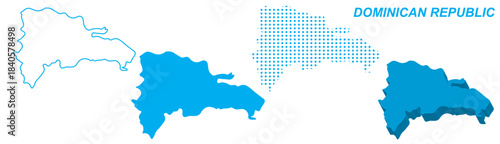 Dominican Republic Map Vector Set, Caribbean Outline Silhouette Dotted 3D Solid Shapes, Dominican Republic Country Infographic Template, Editable EPS Dominican Republic Geography