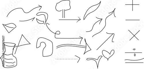 A collection of abstract shapes and symbols