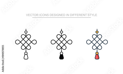 Chinese Knot icon set in different style with white background illustration