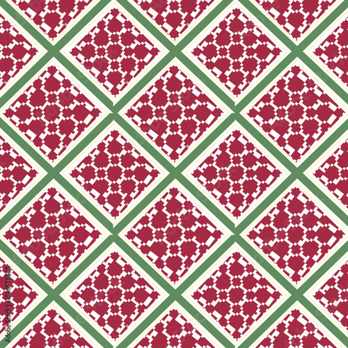 Red and Green Christmas Diamond Geometric Pattern.