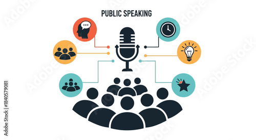 Public Speaking Concept with Microphone and Audience.