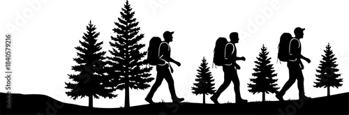 Mountain Hiking Adventure Silhouette Illustration