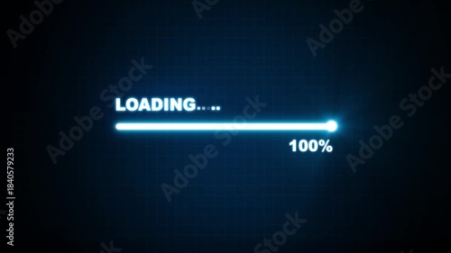 Loading bar 0-100 percent on dark grid background. Futuristic progress loading bar 0-100 percent animation. Uploading, download bar, update animation. Motion graphics, 4K video animation
