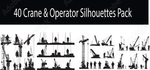 Crane & Operator Silhouettes – Construction, Machinery & Industrial Work Icons
