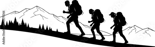 Mountain Hiking Adventure Silhouette Illustration